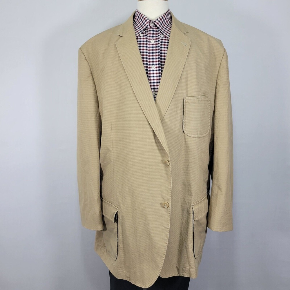 Kroon Men's Sport Coat Two Button Beige Checked Cotton Blend Harrison Wash 56XL‎